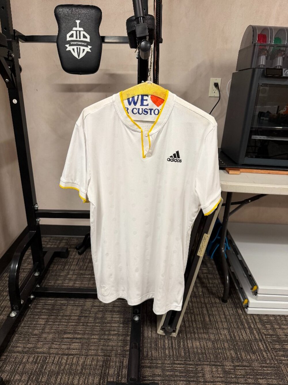 Adidas White Yellow Henley Performance Tennis Shirt
